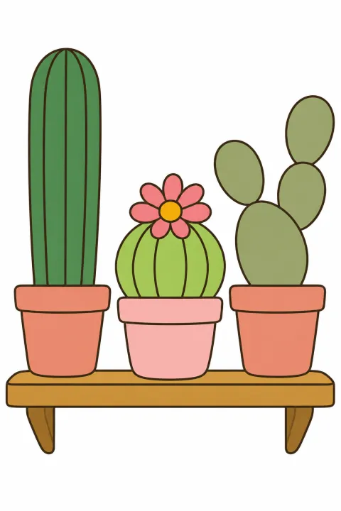 Résultat colorié : cactus en pots
