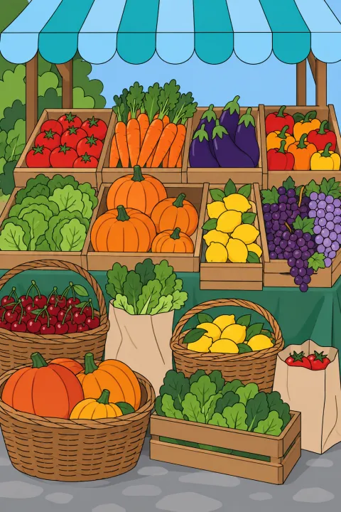 Résultat colorié : étal du marché