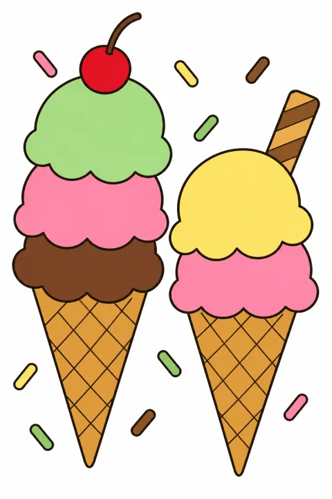Résultat colorié : glaces en cornet