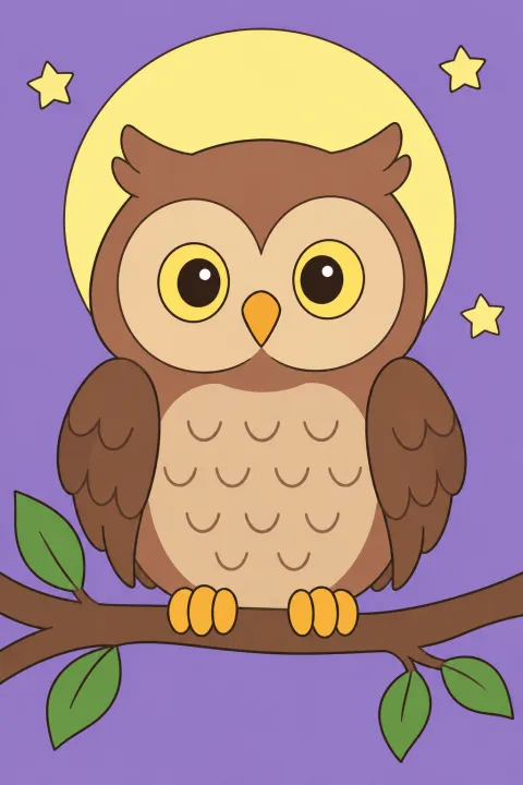 Résultat colorié : hibou au clair de lune