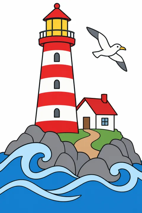 Résultat colorié : phare sur les rochers