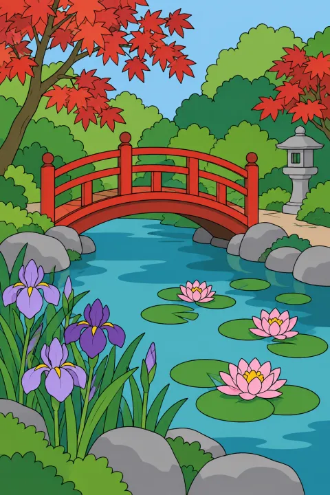 Résultat colorié : pont du jardin japonais