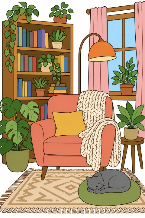 Résultat colorié : salon cosy