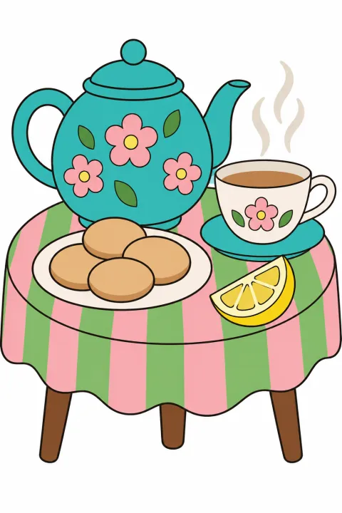 Résultat colorié : thé et biscuits