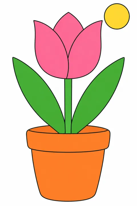 Résultat colorié : tulipe en pot