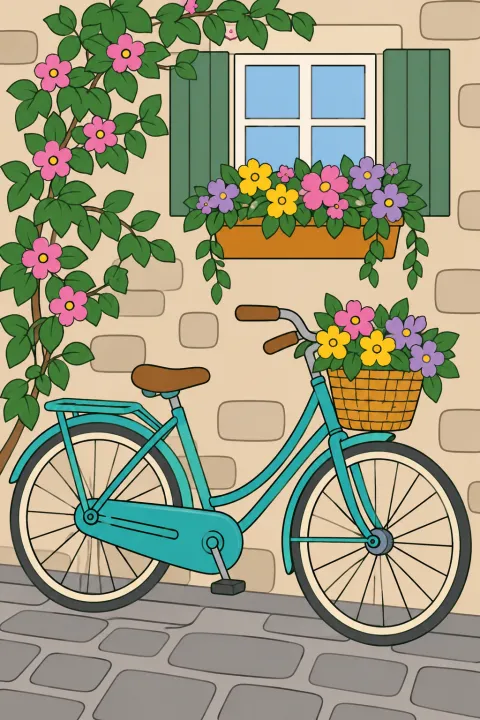 Coloriage vélo fleuri