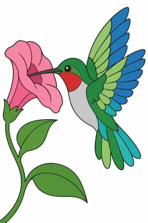 Résultat colorié : colibri et fleur