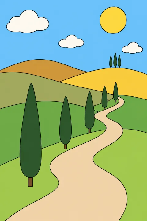Résultat colorié : collines en été