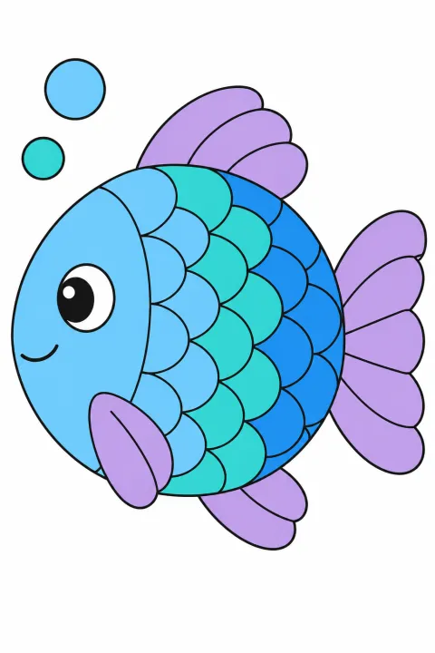 Résultat colorié : poisson à écailles bleues