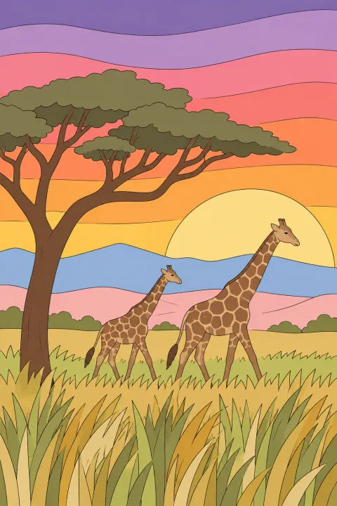 Résultat colorié : savane au couchant