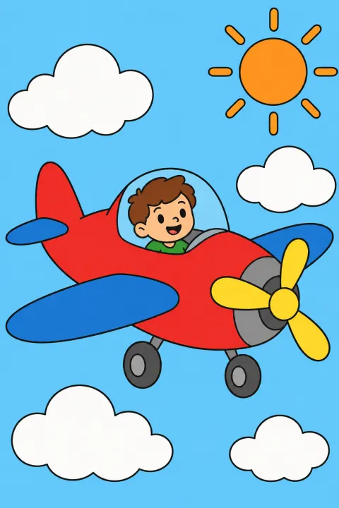 Résultat colorié : avion dans les nuages