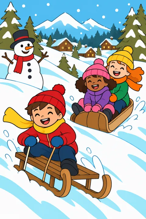 Coloriage journée de luge