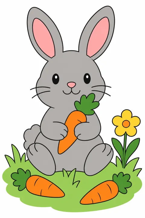 Résultat colorié : lapin et carottes