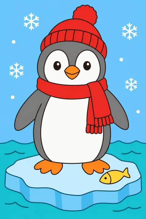 Résultat colorié : pingouin sur la glace