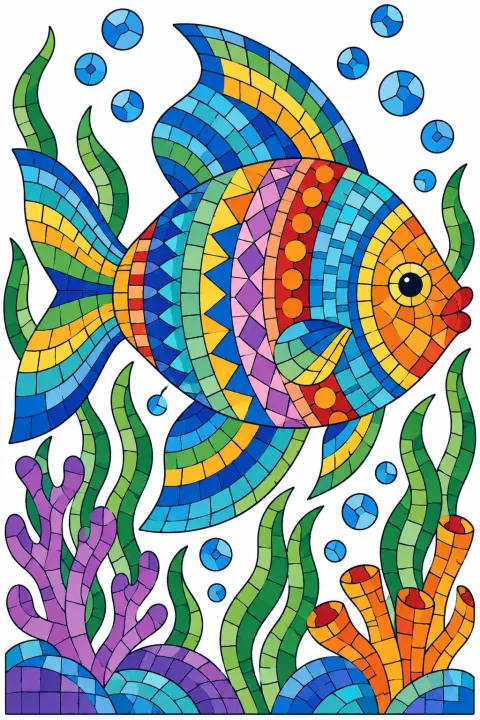 Coloriage poisson mosaïque