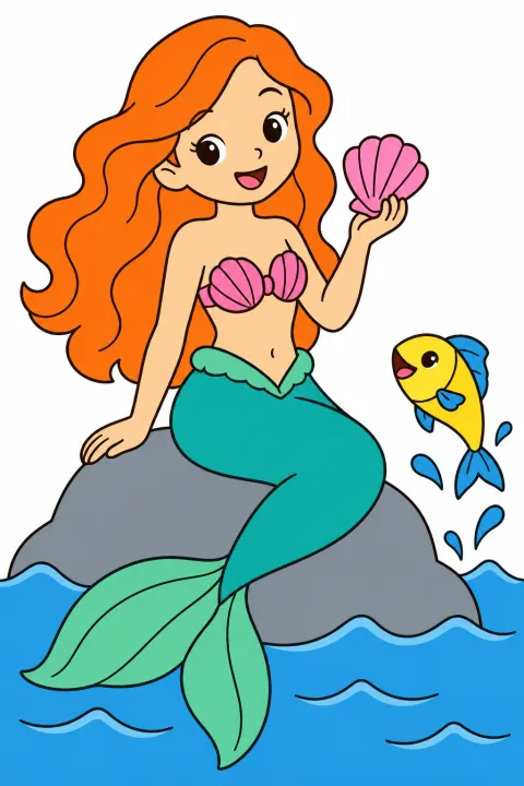 Coloriage sirène sur son rocher