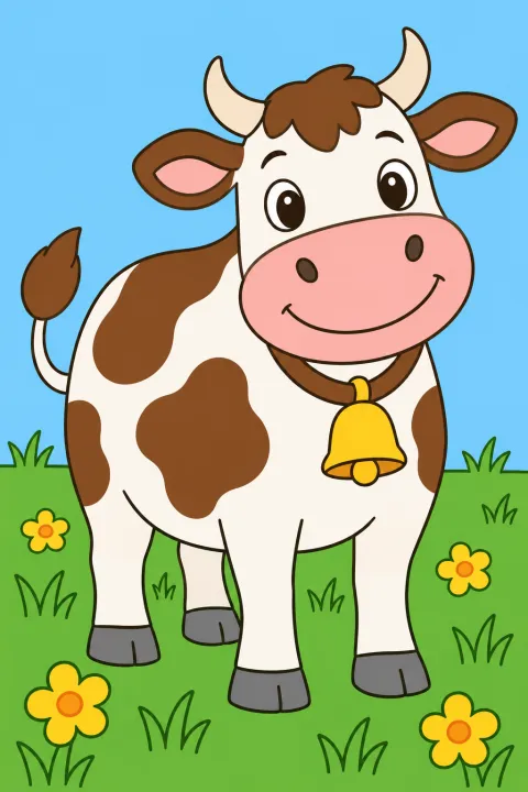 Résultat colorié : vache dans le pré