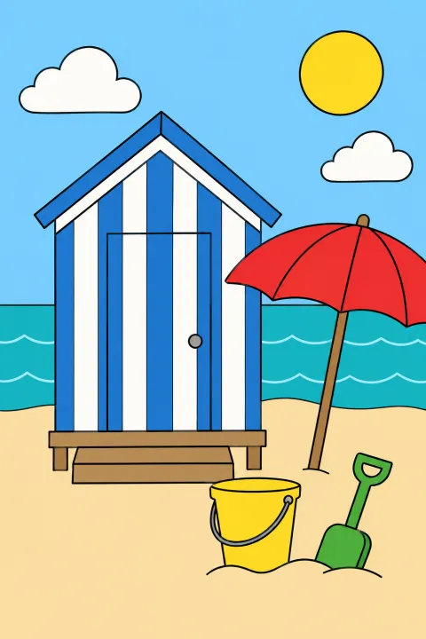 Résultat colorié : cabine de plage