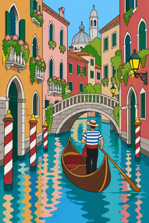 Résultat colorié : canal à Venise