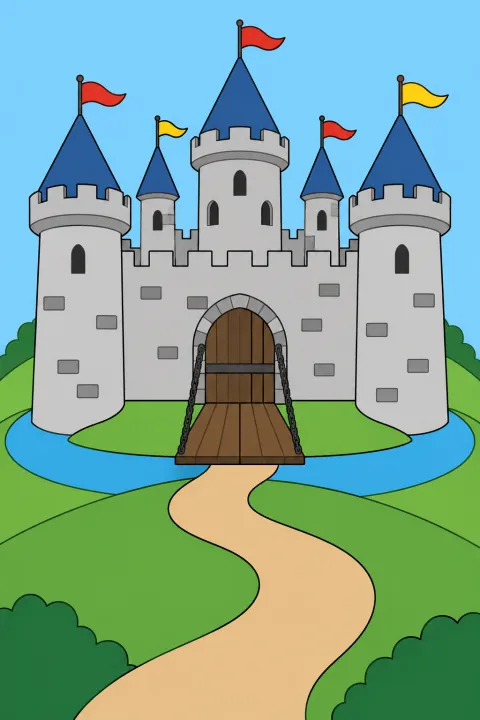 Résultat colorié : château sur la colline
