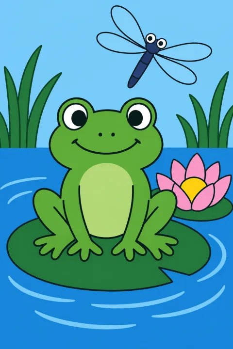 Coloriage grenouille sur son nénuphar