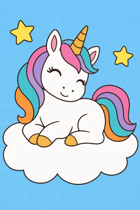 Résultat colorié : licorne sur un nuage