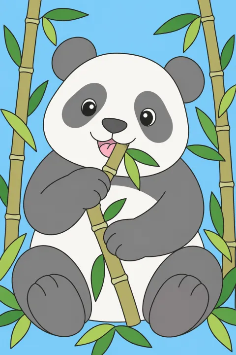 Résultat colorié : panda et bambous