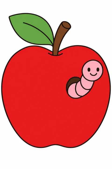 Résultat colorié : pomme et petit ver