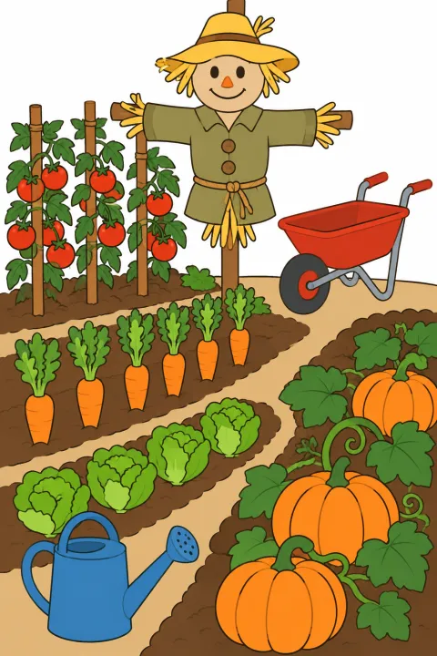 Résultat colorié : jardin potager