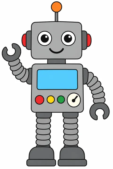 Résultat colorié : robot qui fait coucou