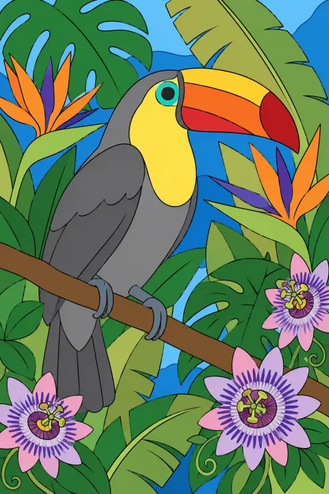 Résultat colorié : toucan tropical