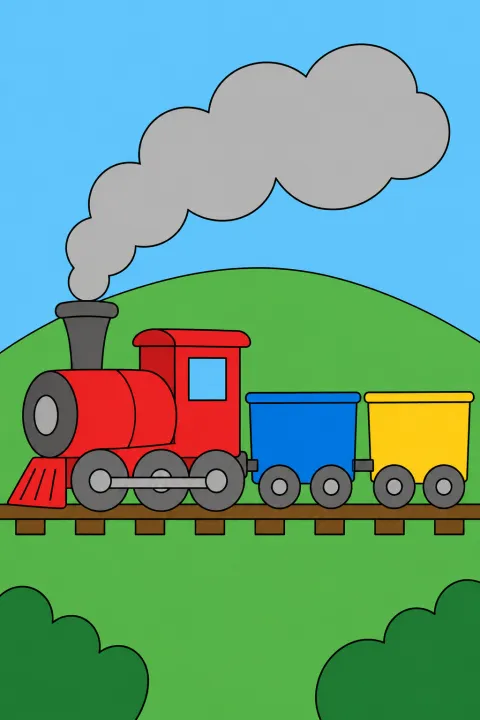 Résultat colorié : train à vapeur