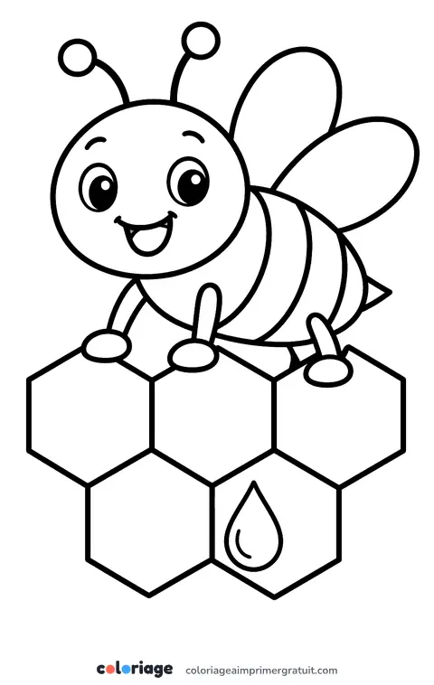 Coloriage abeille sur les alvéoles