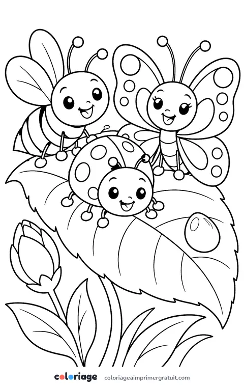 Coloriage abeille, coccinelle et papillon