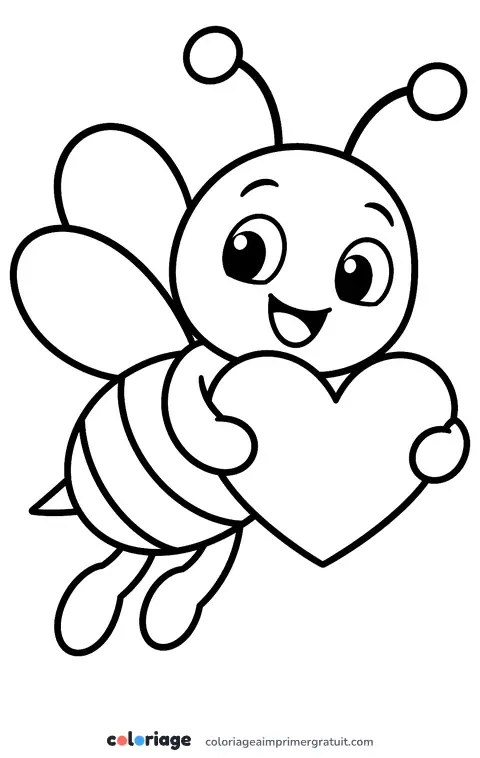 Coloriage abeille et son cœur