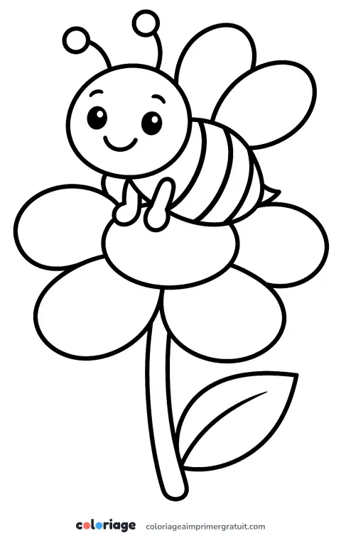 Coloriage abeille sur une fleur