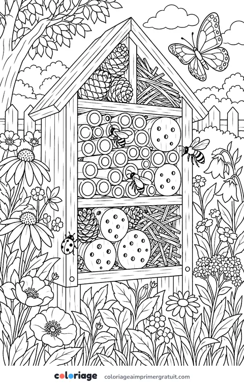 Coloriage hôtel à insectes
