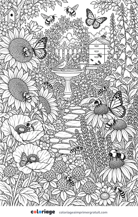 Coloriage jardin des pollinisateurs