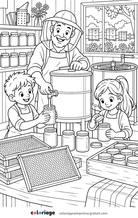 Coloriage la récolte du miel