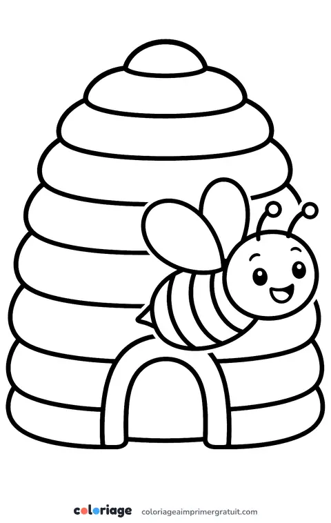 Coloriage ruche et abeille
