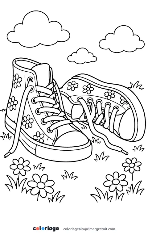 Coloriage baskets fleuries