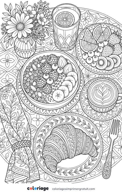 Coloriage brunch vu du dessus