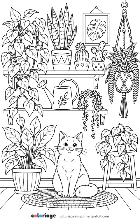 Coloriage étagère de plantes