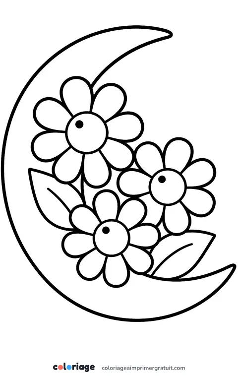 Coloriage lune fleurie