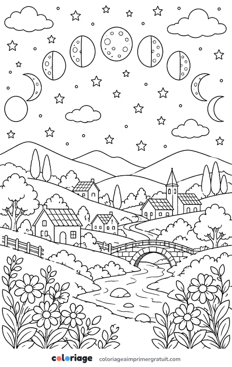 Coloriage phases de la lune