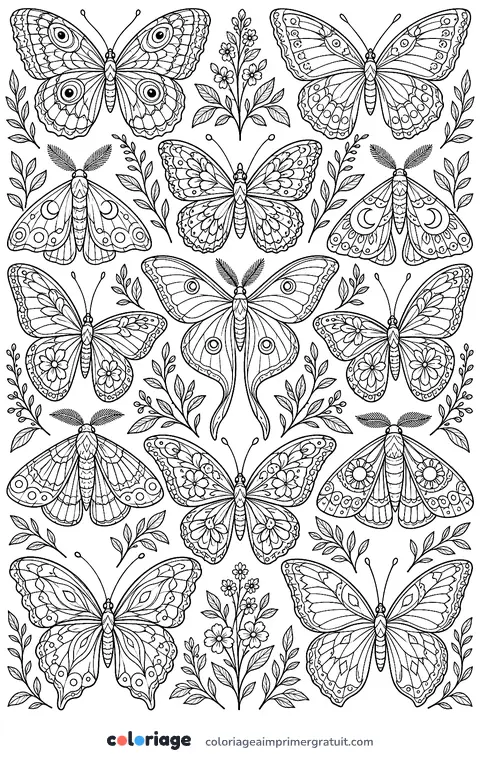 Coloriage planche de papillons