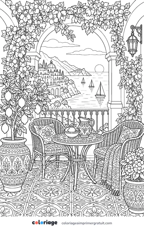 Coloriage terrasse méditerranéenne