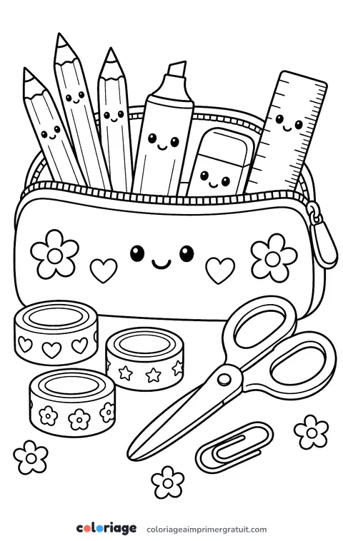 Coloriage trousse et papeterie