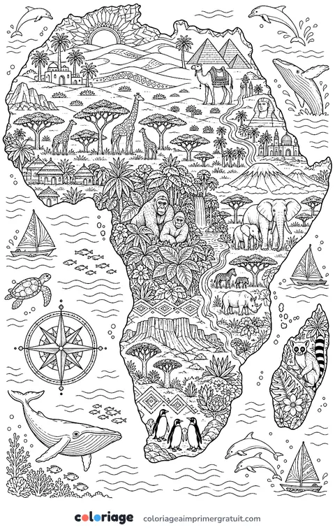 Coloriage carte illustrée de l’Afrique