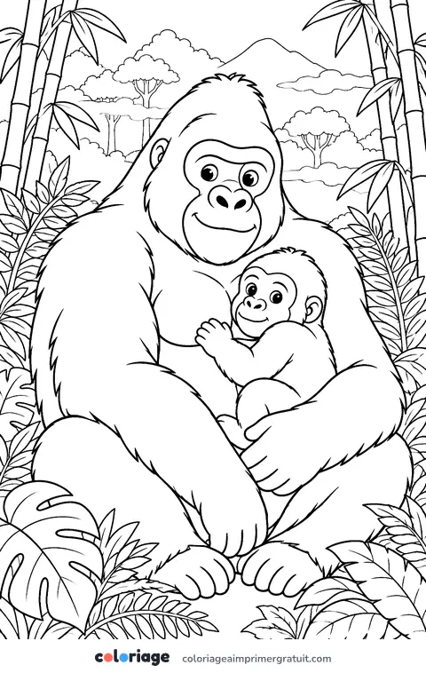 Coloriage gorilles des montagnes